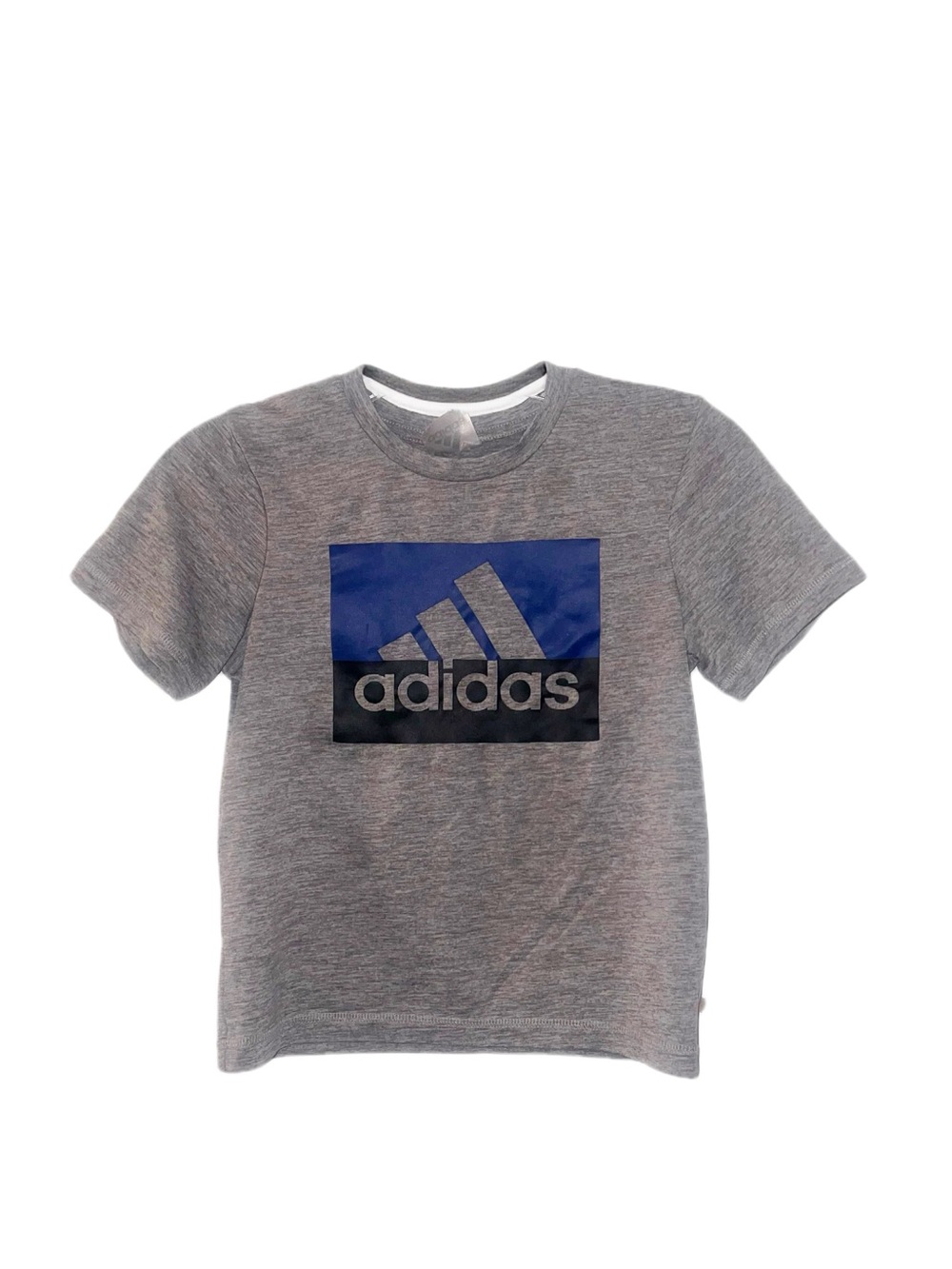 adidas Youth Gray Tee with Blue and Black Logo